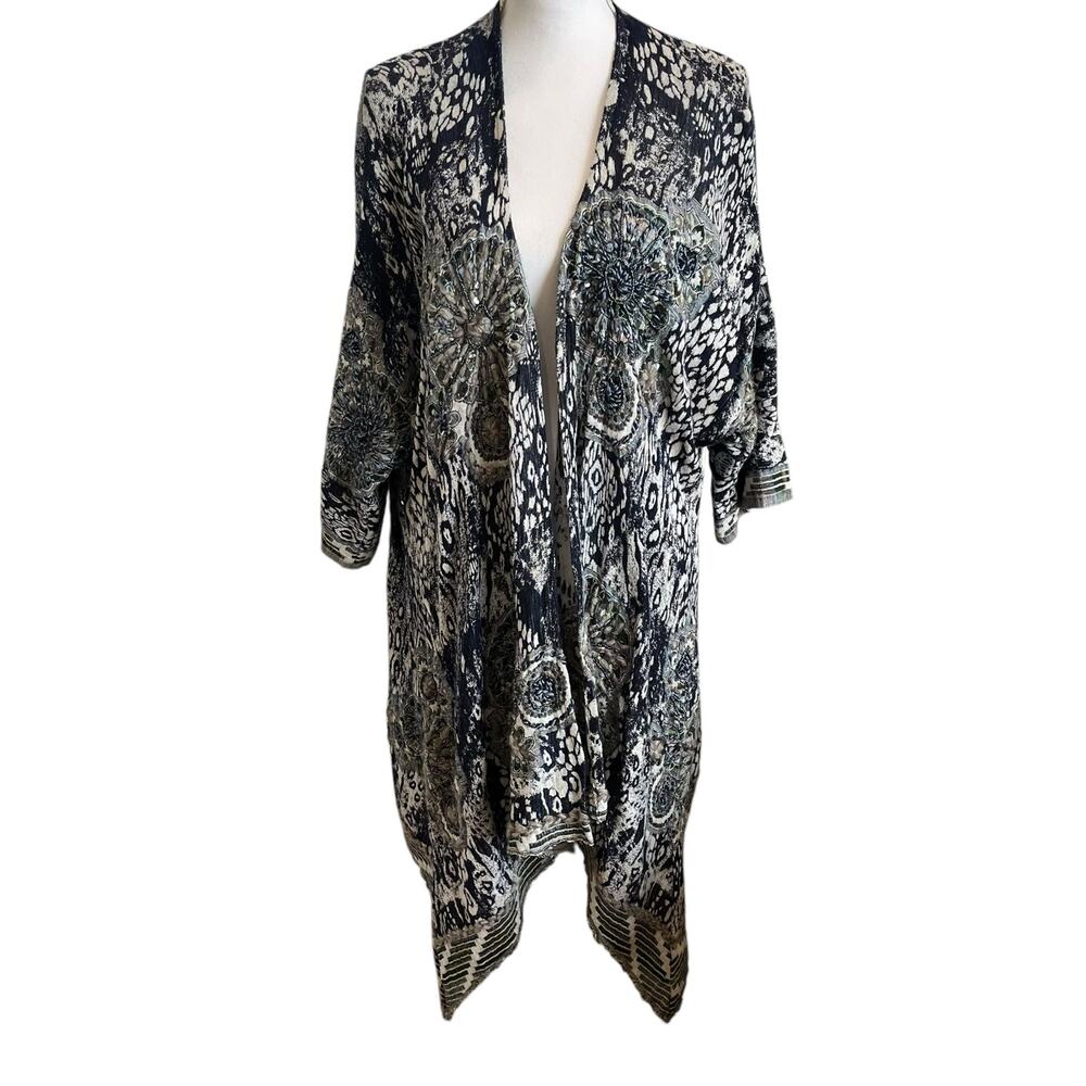 Soft Surroundings Kimono Cardigan Small/Medium Blue Sequin Embroidery Topper